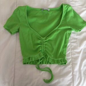 Zara brat Green Ruched ruffle short sleeve Crop Top